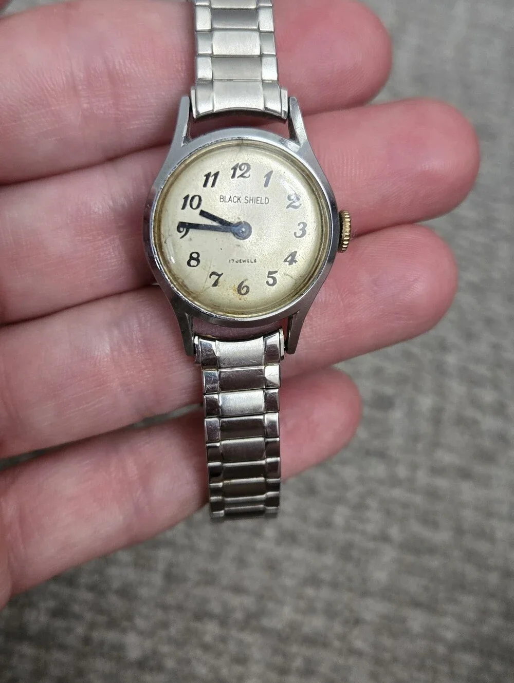Black Shield Silver Tone Stretch Band Women's Watch